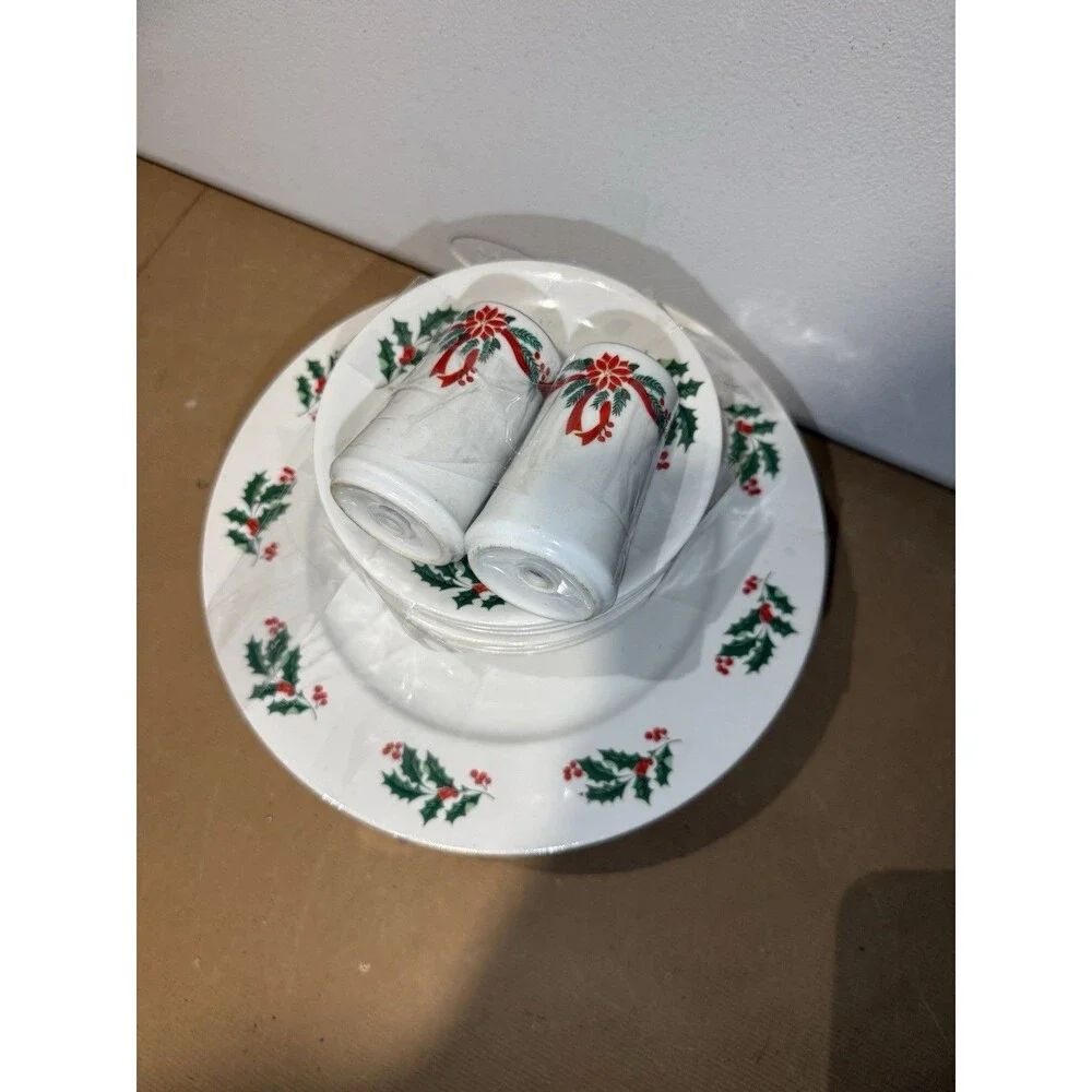 Holly Berry ALCO Industries 8 Dinner Plates And 8 Saucers With Salt & Pepper Set